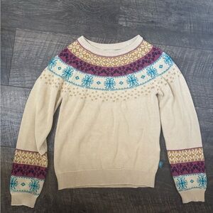 Disney Parks Frozen Faire Isles Beige Sweater with Multicolor Pattern